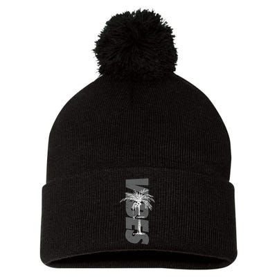 Vibes Of Course Summer Palm Tree Vintage Pom Pom 12in Knit Beanie