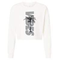 Vibes Of Course Summer Palm Tree Vintage Cropped Pullover Crew