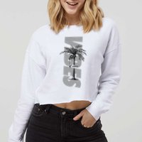 Vibes Of Course Summer Palm Tree Vintage Cropped Pullover Crew