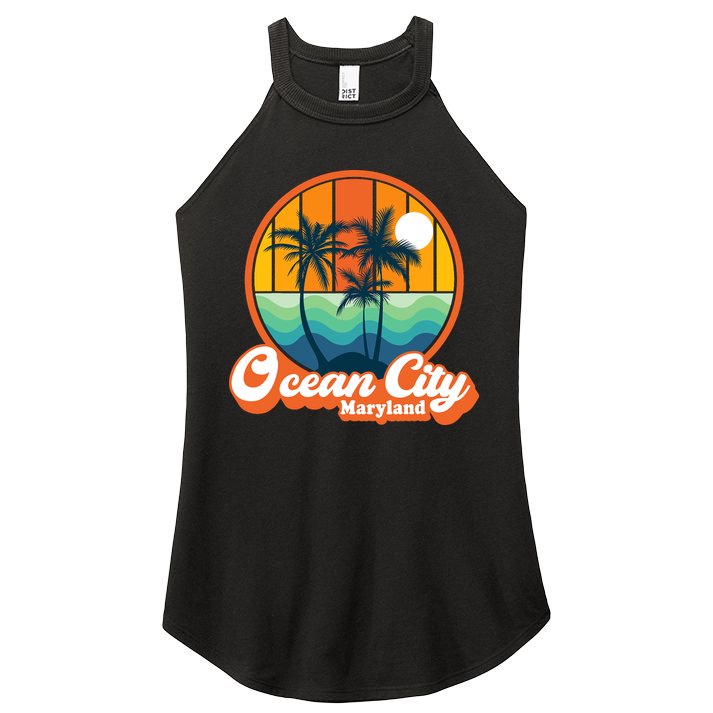 Vintage Ocean City Maryland Summer Vacation Beach Souvenirs Women's Perfect Tri Rocker Tank