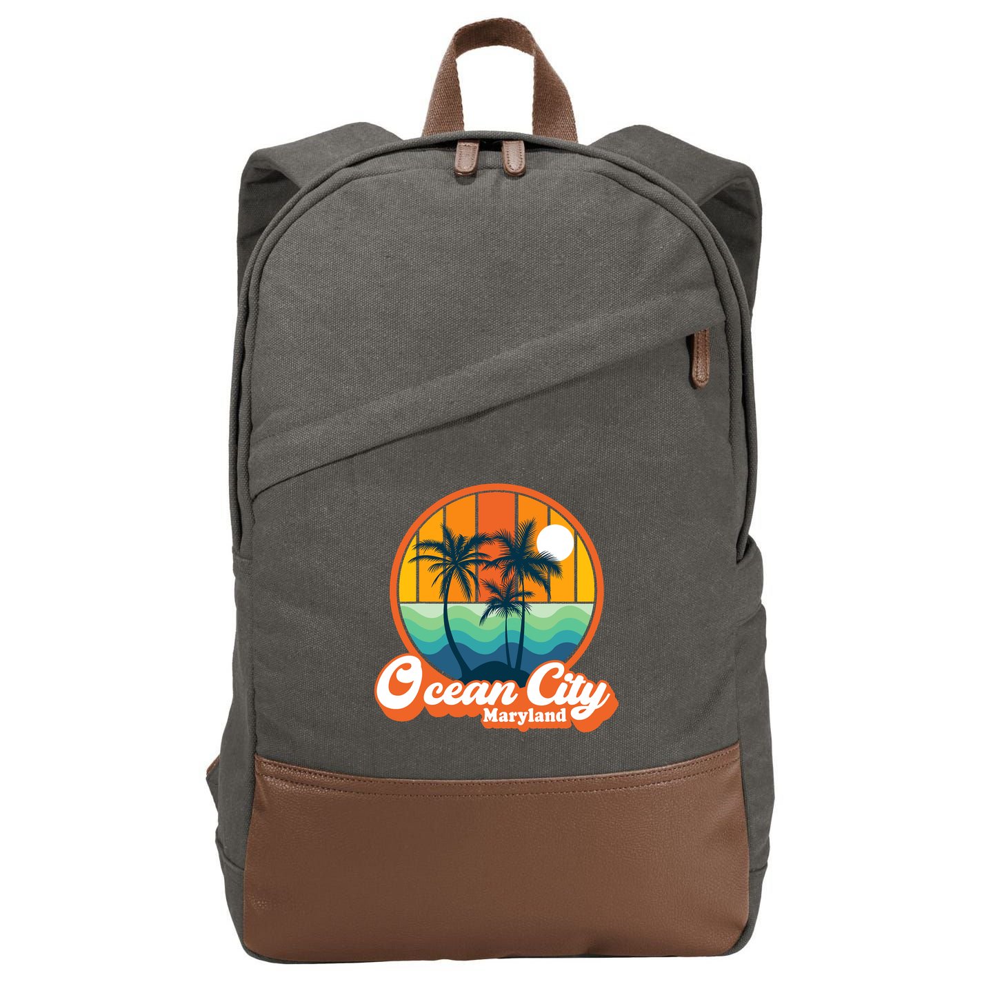 Vintage Ocean City Maryland Summer Vacation Beach Souvenirs Cotton Canvas Backpack