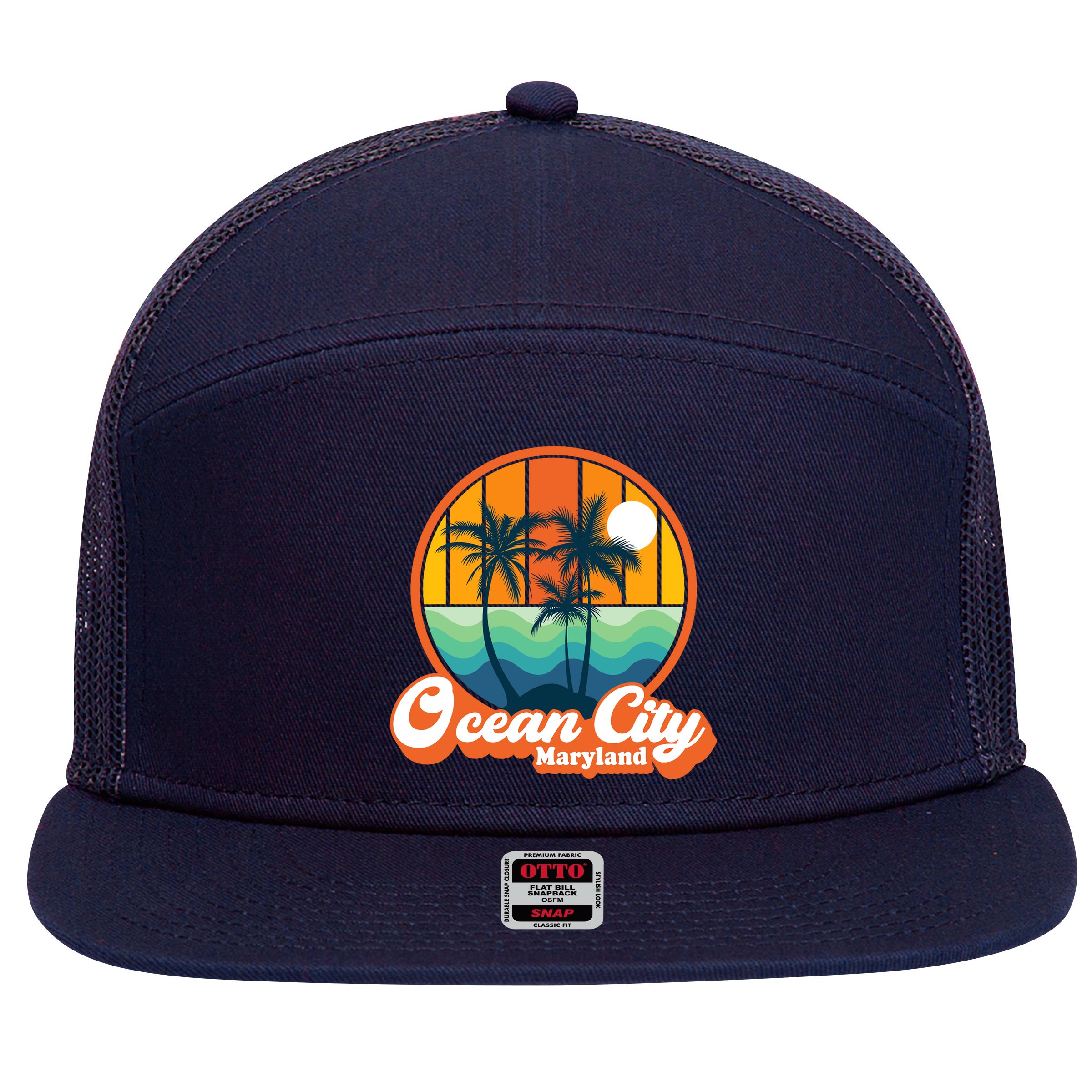 Vintage Ocean City Maryland Summer Vacation Beach Souvenirs 7 Panel Mesh Trucker Snapback Hat