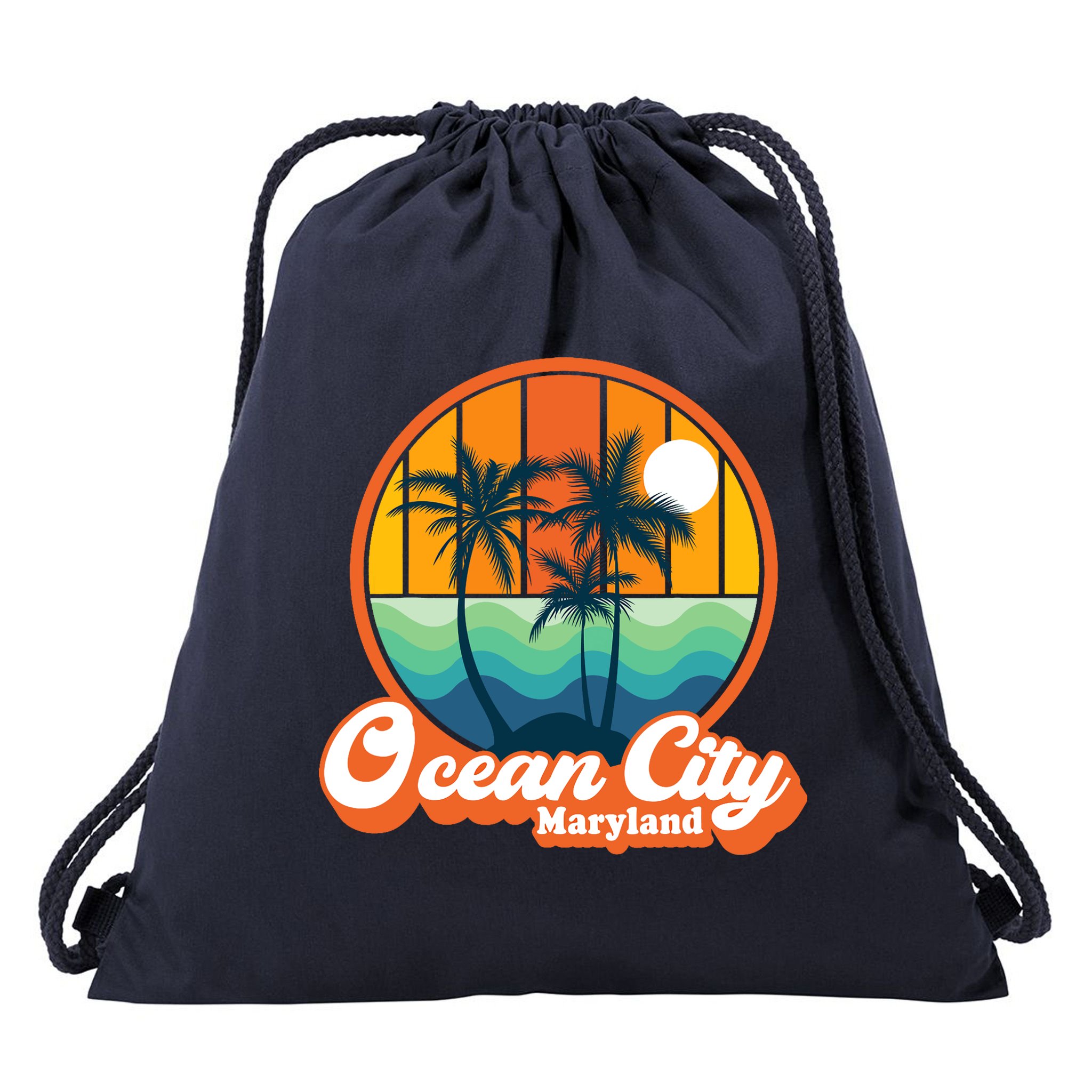 Vintage Ocean City Maryland Summer Vacation Beach Souvenirs Drawstring Bag