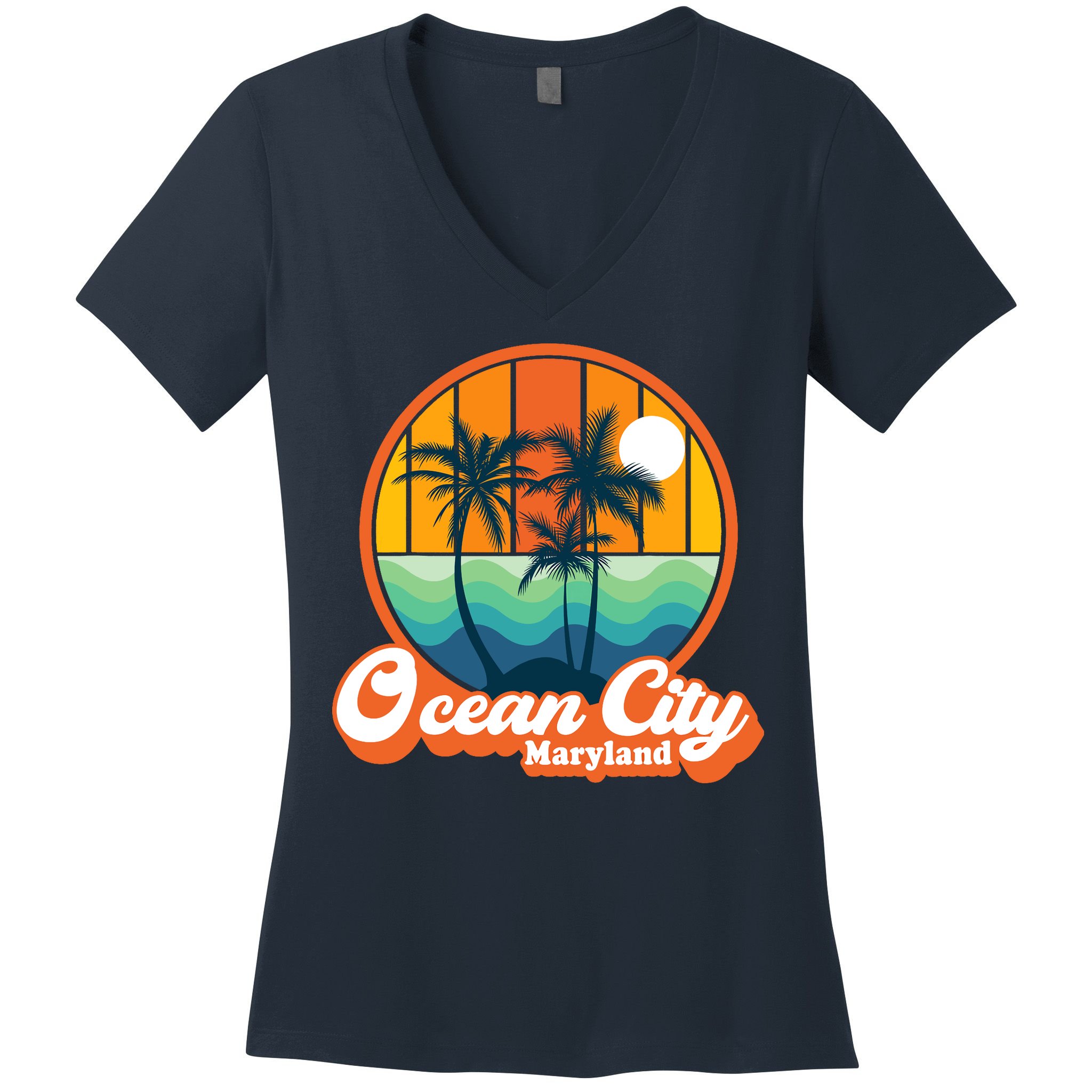 Vintage Ocean City Maryland Summer Vacation Beach Souvenirs Women's V-Neck T-Shirt