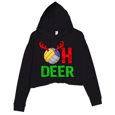 Volleyball Oh Deer Gift Funny Christmas Reindeer Top Crop Fleece Hoodie