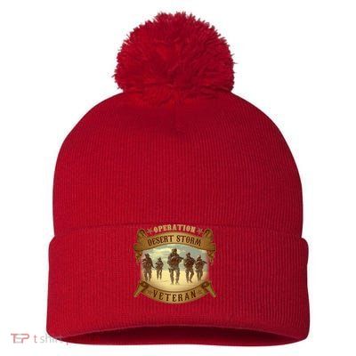 Vintage Operation Desert Storm Veteran Pom Pom 12in Knit Beanie