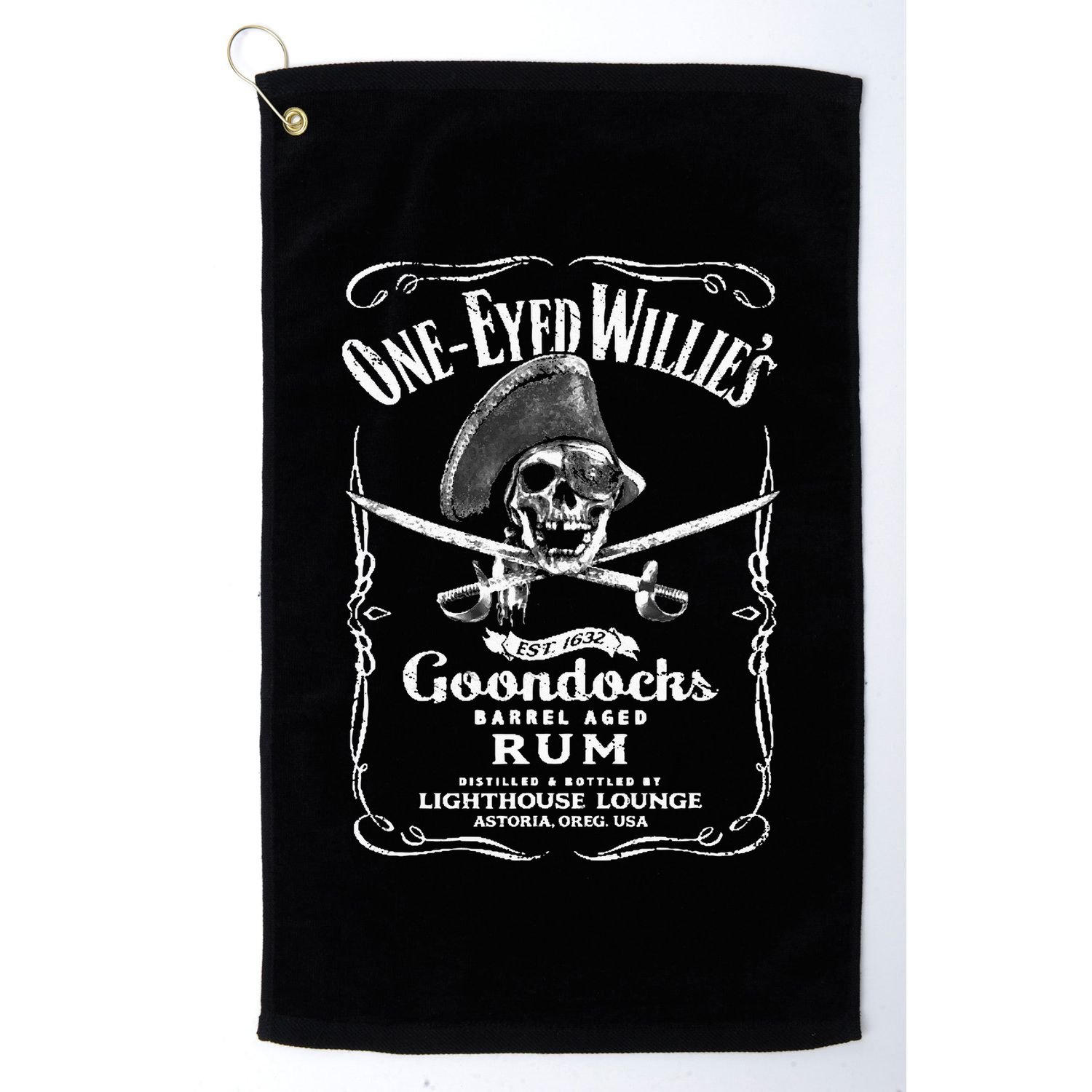 Vintage One Eyed WillyS Pirate Rum With Back Print Golf Towel