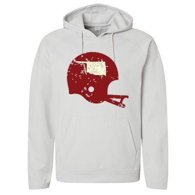 Vintage Oklahoma Football Helmet State Outline Performance Fleece Hoodie