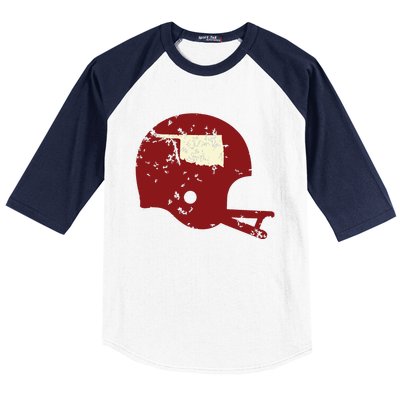 Vintage Oklahoma Football Helmet State Outline Baseball Sleeve Shirt