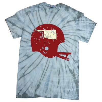 Vintage Oklahoma Football Helmet State Outline Tie-Dye T-Shirt