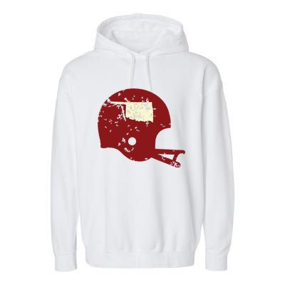 Vintage Oklahoma Football Helmet State Outline Garment-Dyed Fleece Hoodie