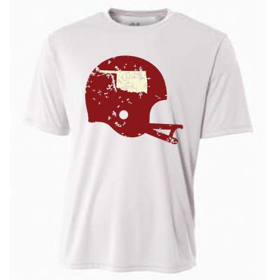 Vintage Oklahoma Football Helmet State Outline Cooling Performance Crew T-Shirt