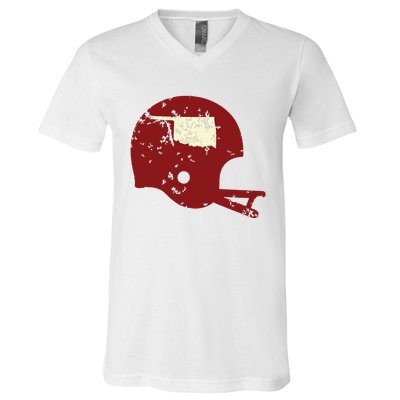 Vintage Oklahoma Football Helmet State Outline V-Neck T-Shirt