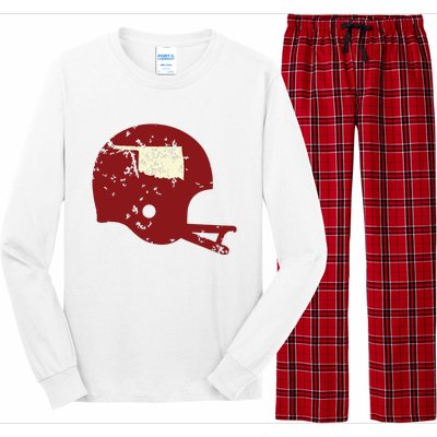 Vintage Oklahoma Football Helmet State Outline Long Sleeve Pajama Set