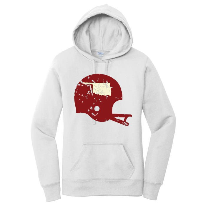 Vintage Oklahoma Football Helmet State Outline Women's Pullover Hoodie