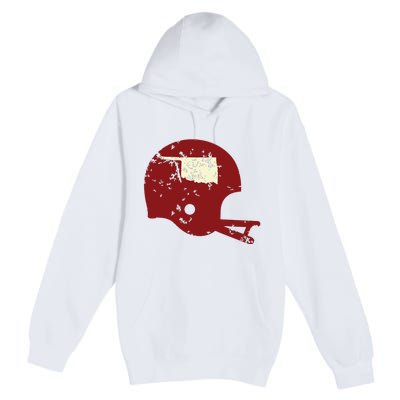 Vintage Oklahoma Football Helmet State Outline Premium Pullover Hoodie