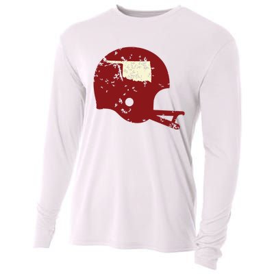 Vintage Oklahoma Football Helmet State Outline Cooling Performance Long Sleeve Crew