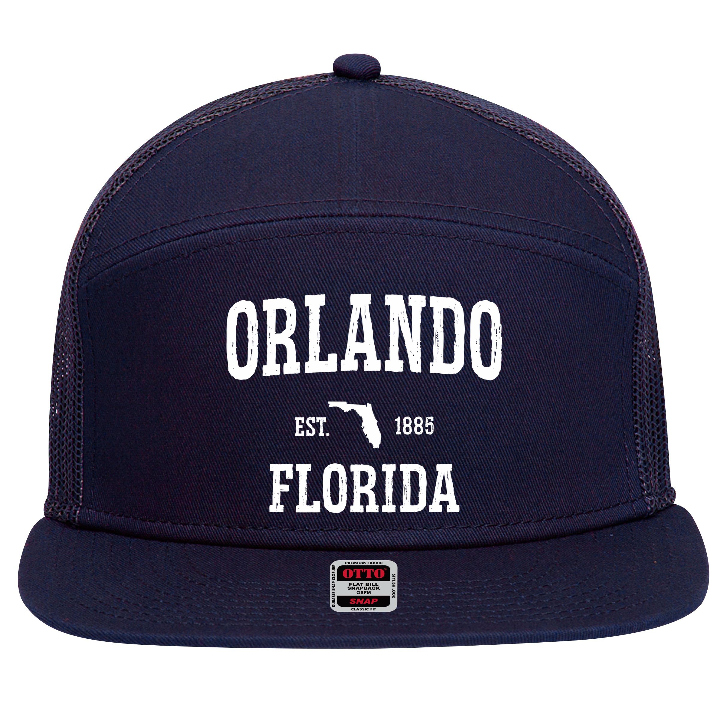 Vintage Orlando Florida Established 1885 7 Panel Mesh Trucker Snapback Hat