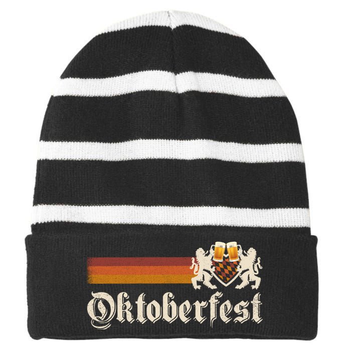 Vintage Oktoberfest German Beer Drinking Festival Striped Beanie with Solid Band