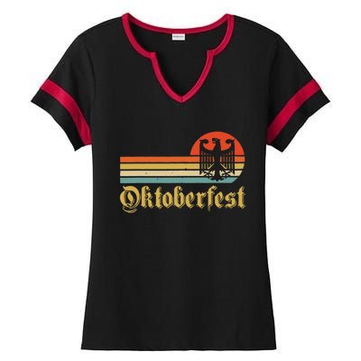 Vintage Oktoberfest German Flag Beer Drinking Ladies Halftime Notch Neck Tee