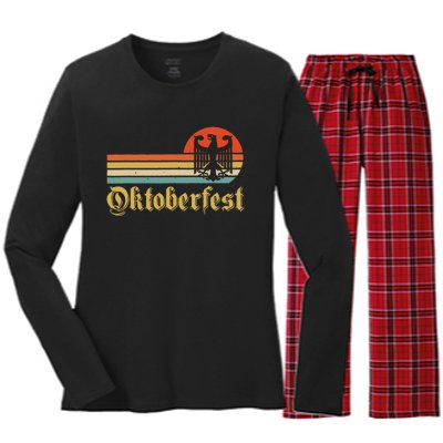 Vintage Oktoberfest German Flag Beer Drinking Women's Long Sleeve Flannel Pajama Set 