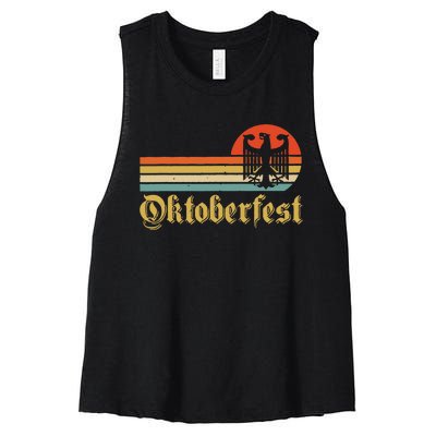 Vintage Oktoberfest German Flag Beer Drinking Women's Racerback Cropped Tank