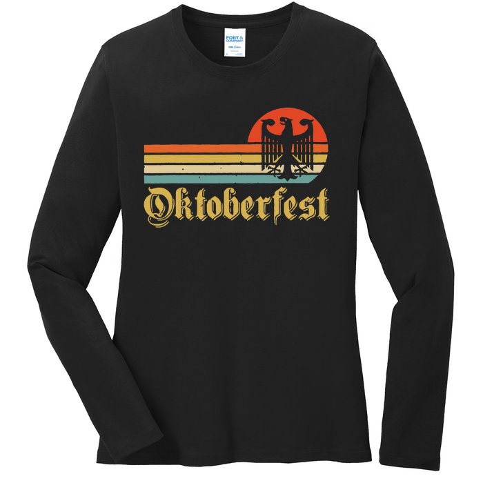 Vintage Oktoberfest German Flag Beer Drinking Ladies Long Sleeve Shirt