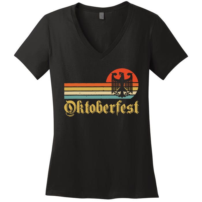 Vintage Oktoberfest German Flag Beer Drinking Women's V-Neck T-Shirt