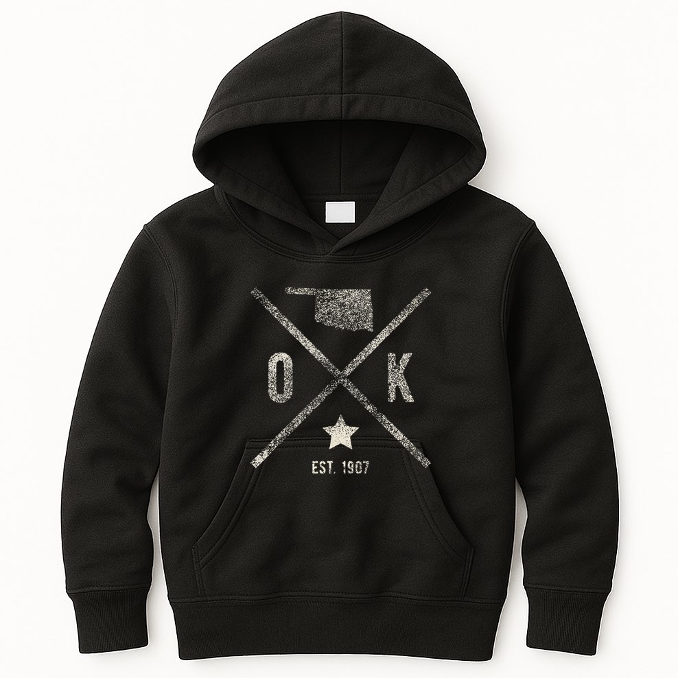 Vintage Oklahoma Home State Outline Ok Map Silhouette Kids Hoodie