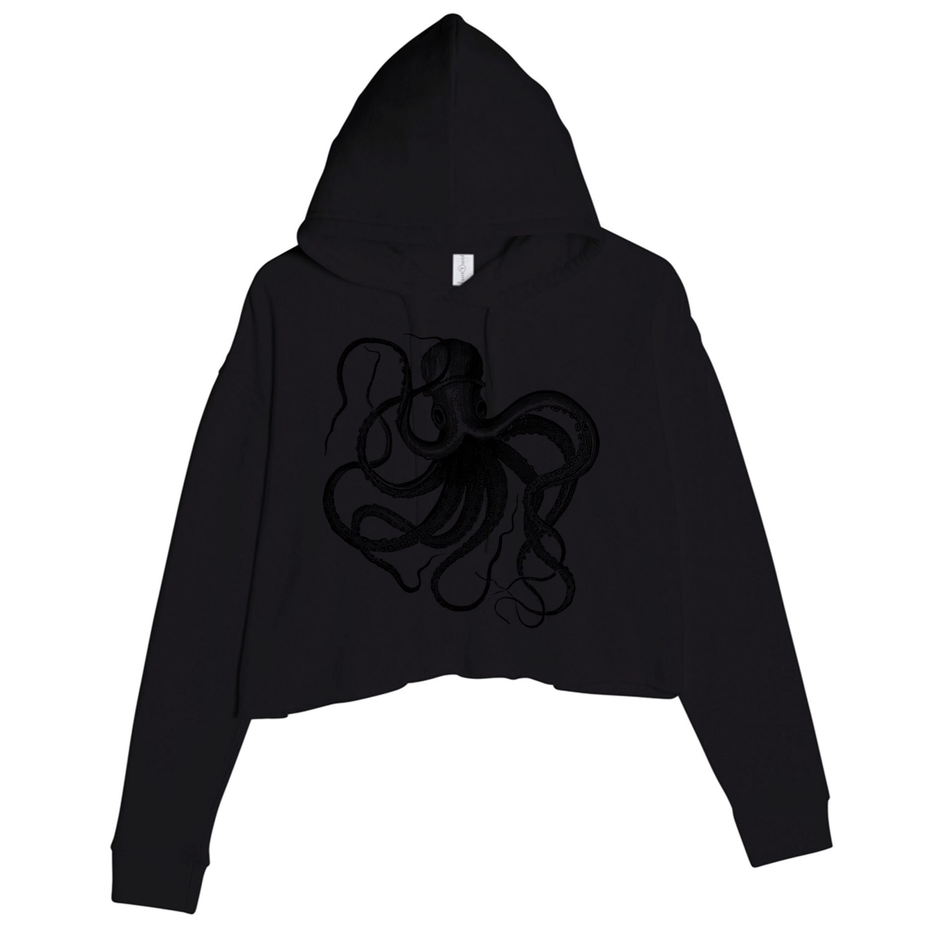 Vintage Octopus Illustration Crop Fleece Hoodie