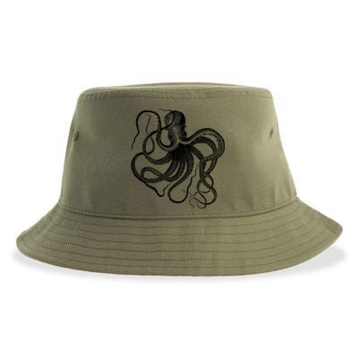 Vintage Octopus Illustration Sustainable Bucket Hat