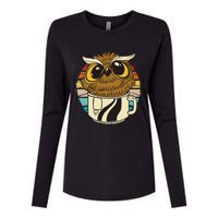 Vintage owl inside a coffee cup coffee night owl Womens Cotton Relaxed Long Sleeve T-Shirt