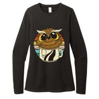 Vintage owl inside a coffee cup coffee night owl Womens CVC Long Sleeve Shirt