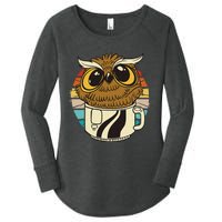 Vintage owl inside a coffee cup coffee night owl Women's Perfect Tri Tunic Long Sleeve Shirt