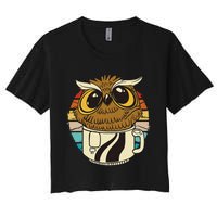 Vintage owl inside a coffee cup coffee night owl Women's Crop Top Tee