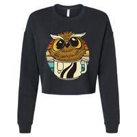 Vintage owl inside a coffee cup coffee night owl Cropped Pullover Crew