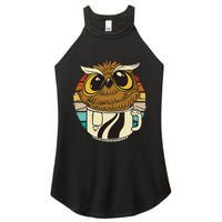 Vintage owl inside a coffee cup coffee night owl Women's Perfect Tri Rocker Tank