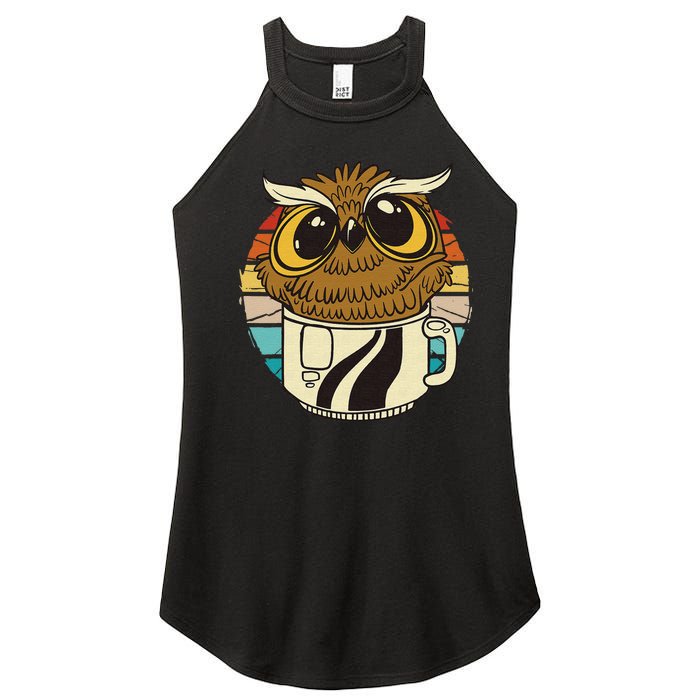 Vintage owl inside a coffee cup coffee night owl Women's Perfect Tri Rocker Tank