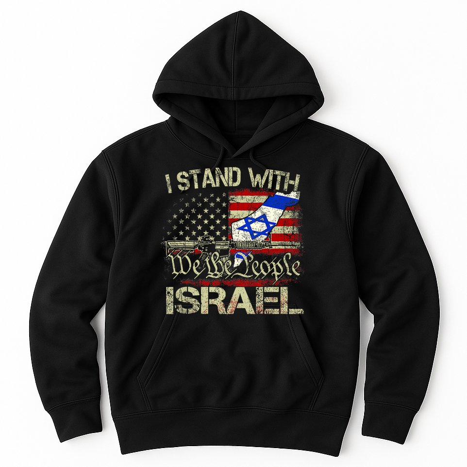 Vintage Old I Stand With Israel Usa American Flag Israel Hoodie
