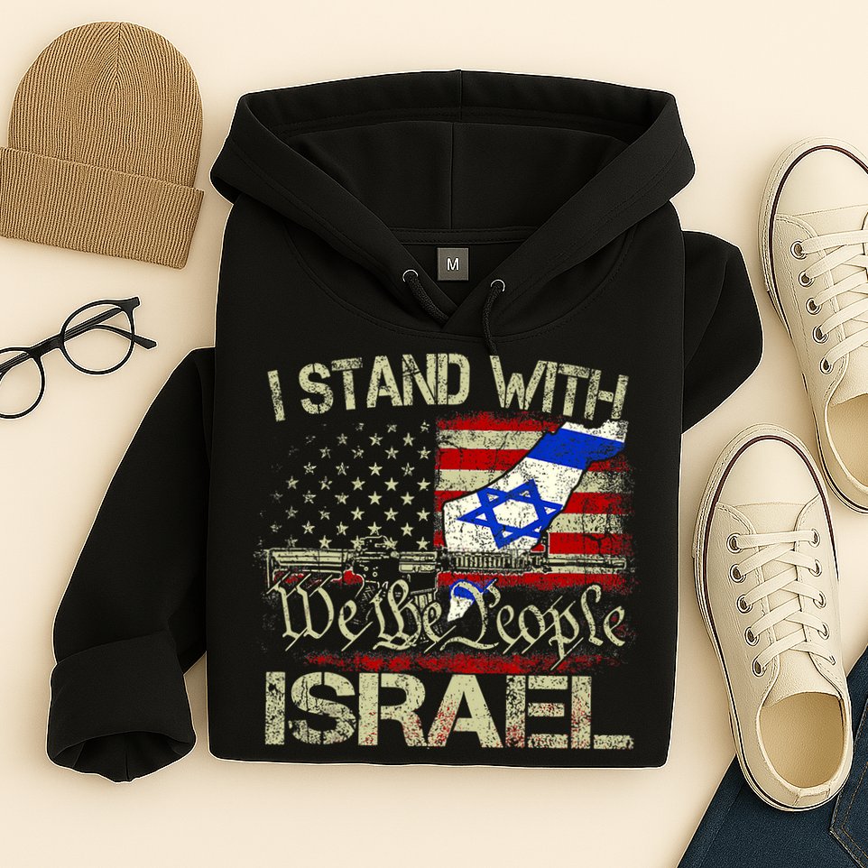 Vintage Old I Stand With Israel Usa American Flag Israel Hoodie