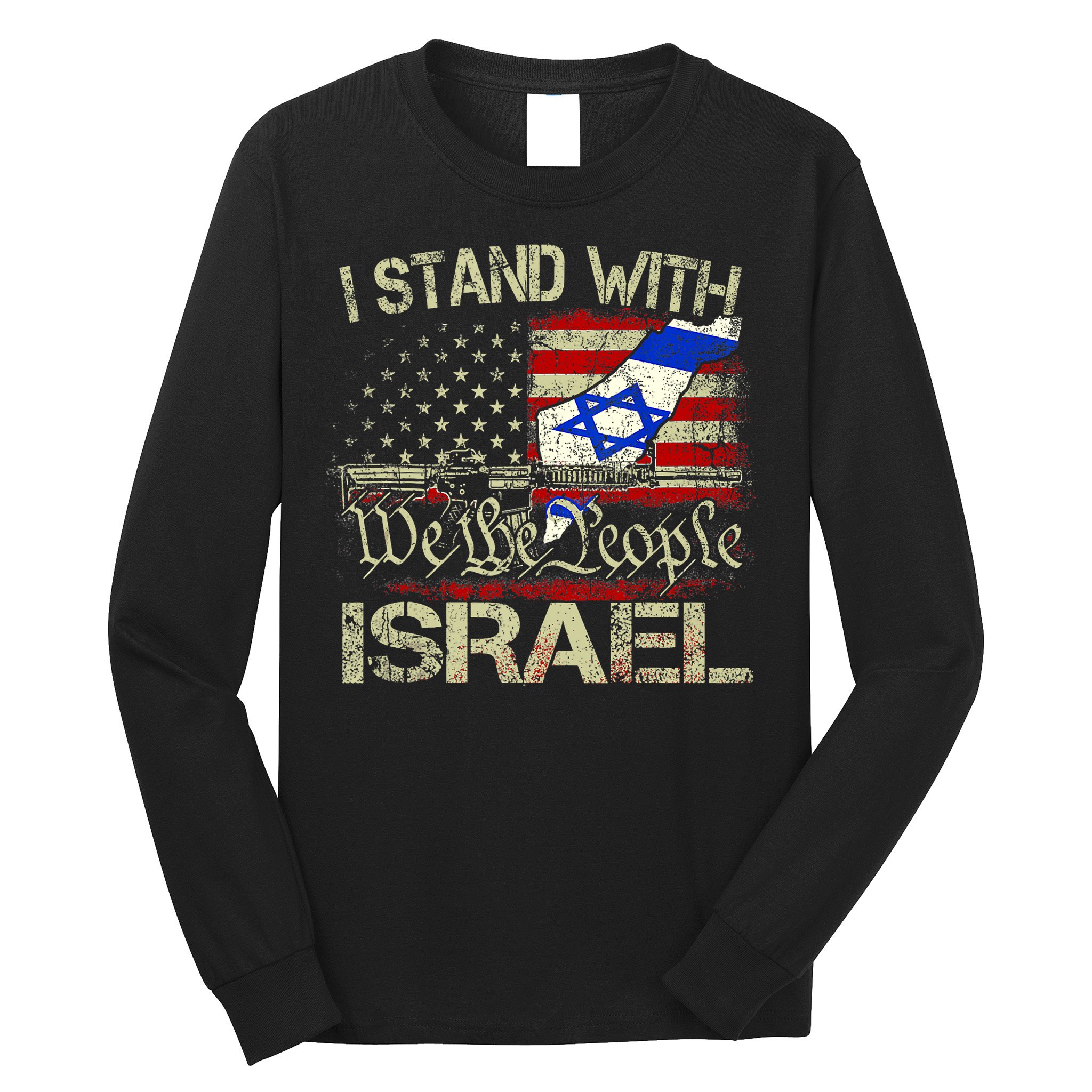 Vintage Old I Stand With Israel Usa American Flag Israel Long Sleeve Shirt