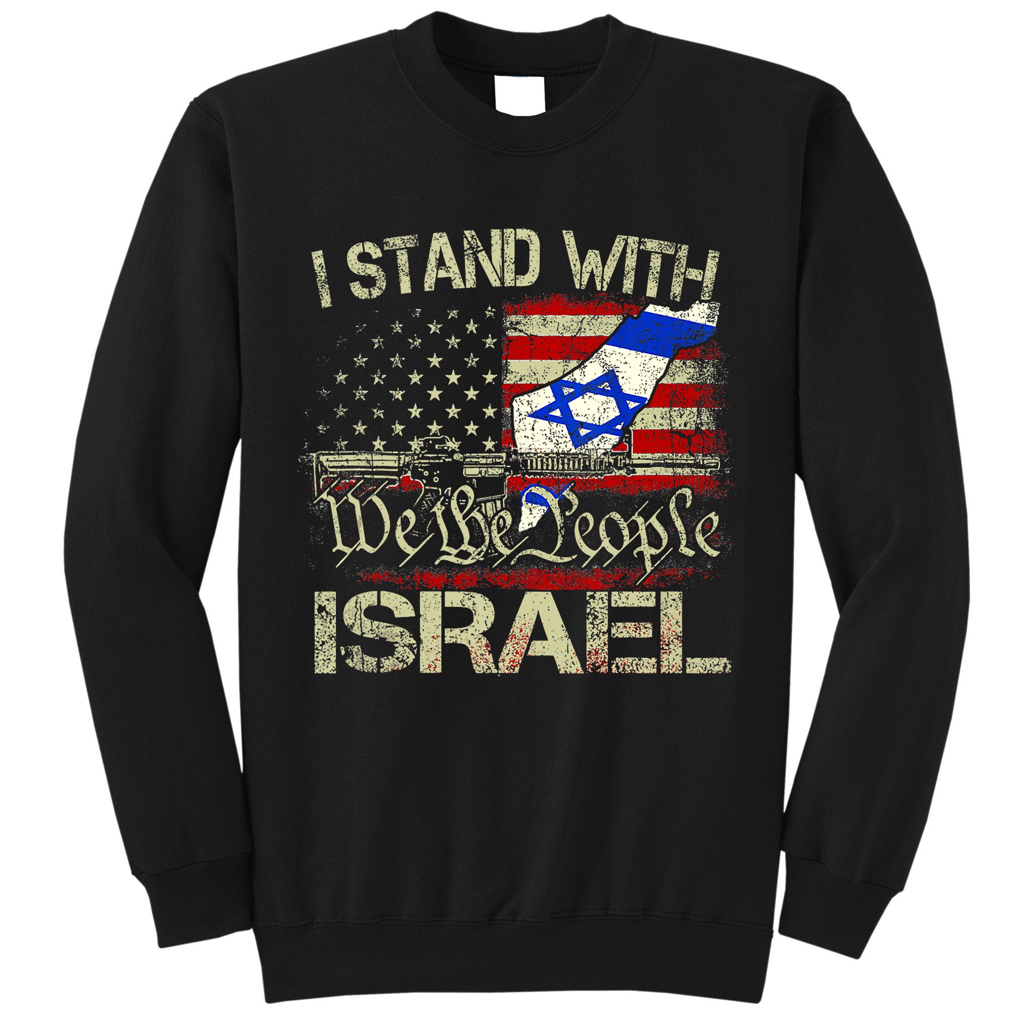 Vintage Old I Stand With Israel Usa American Flag Israel Tall Sweatshirt