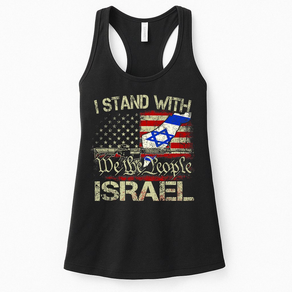 Vintage Old I Stand With Israel Usa American Flag Israel Womens Tank Top