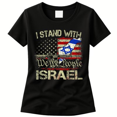 Vintage Old I Stand With Israel Usa American Flag Israel Womens T-Shirt