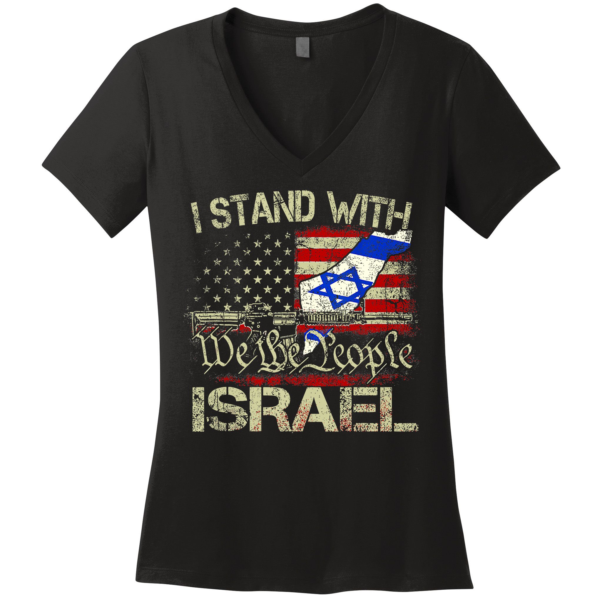 Vintage Old I Stand With Israel Usa American Flag Israel Women's V-Neck T-Shirt