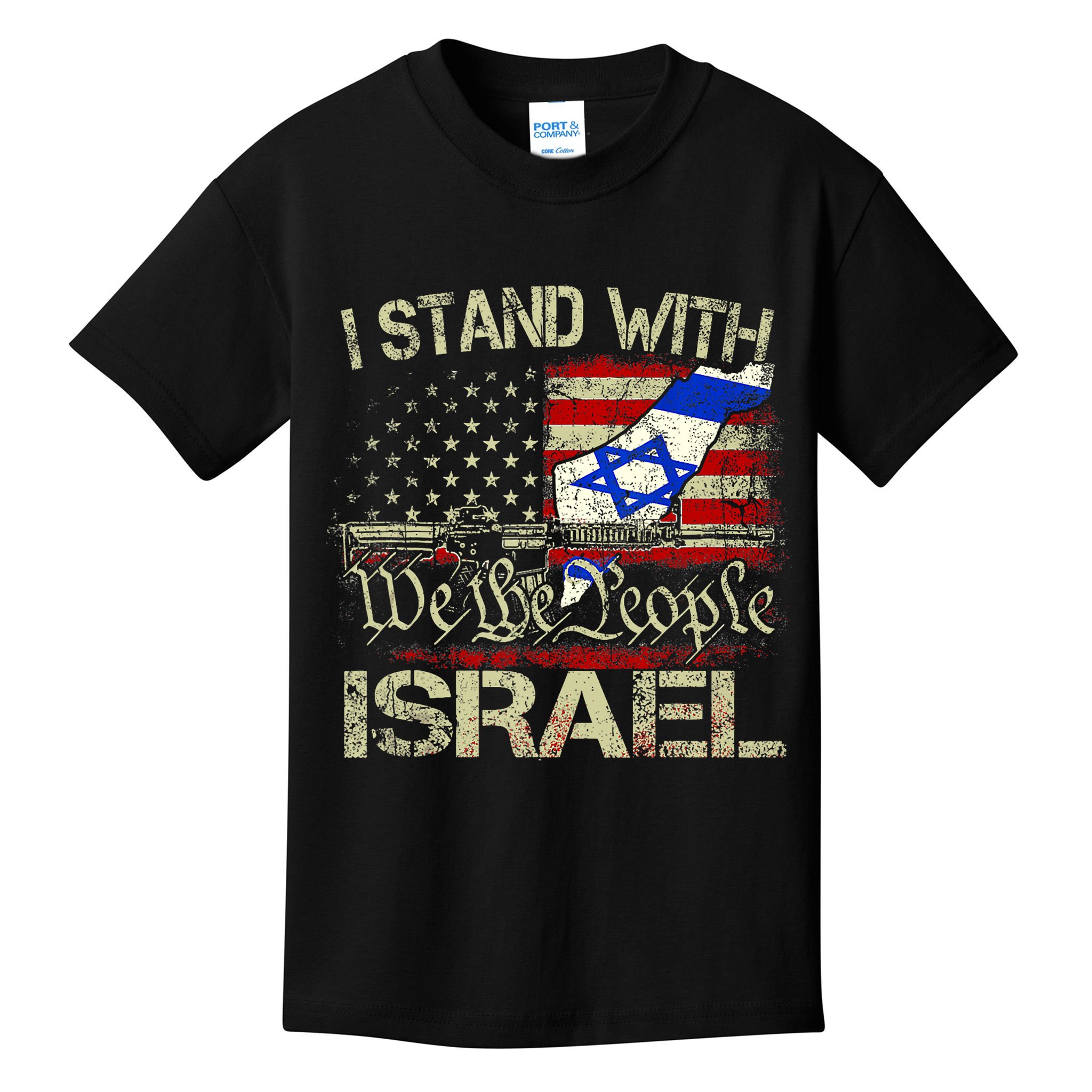 Vintage Old I Stand With Israel Usa American Flag Israel Kids T-Shirt