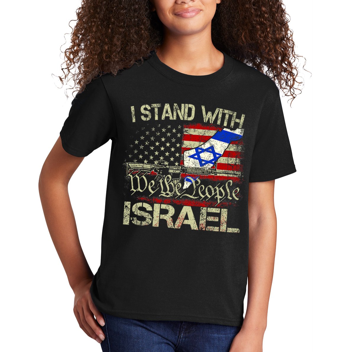 Vintage Old I Stand With Israel Usa American Flag Israel Kids T-Shirt