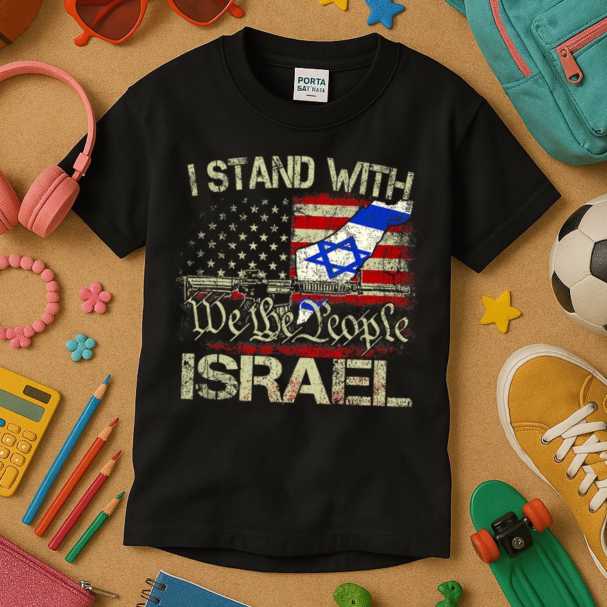 Vintage Old I Stand With Israel Usa American Flag Israel Kids T-Shirt