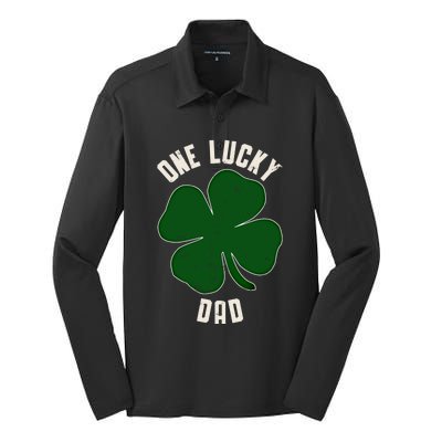 Vintage One Lucky Dad Clover Shamrocks St Patricks Day Gift Silk Touch Performance Long Sleeve Polo