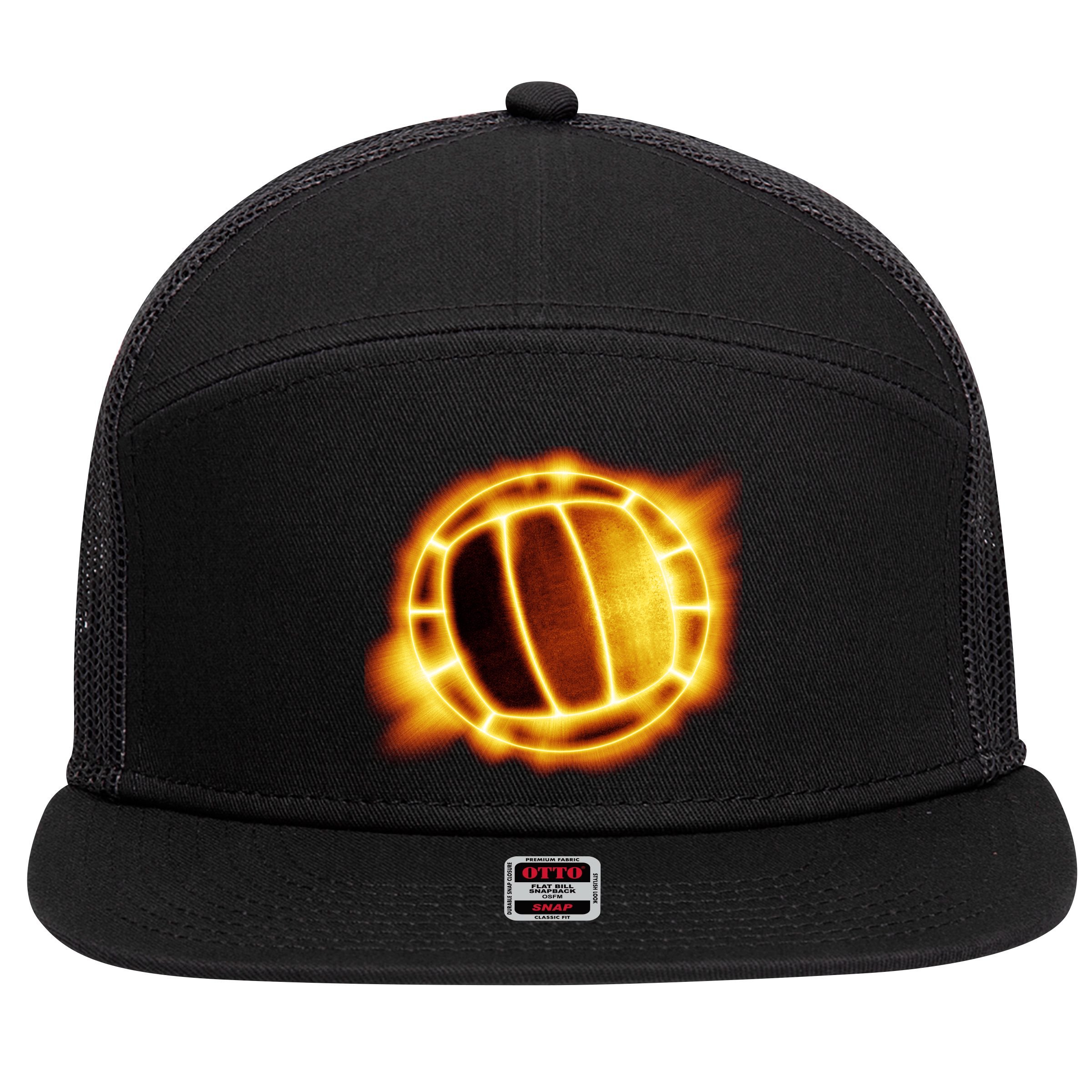 Volleyball Fire Glow 7 Panel Mesh Trucker Snapback Hat